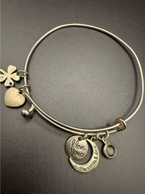 Silver Tone 'I Love You to the Moon & Back' Charm Bangle Bracelet